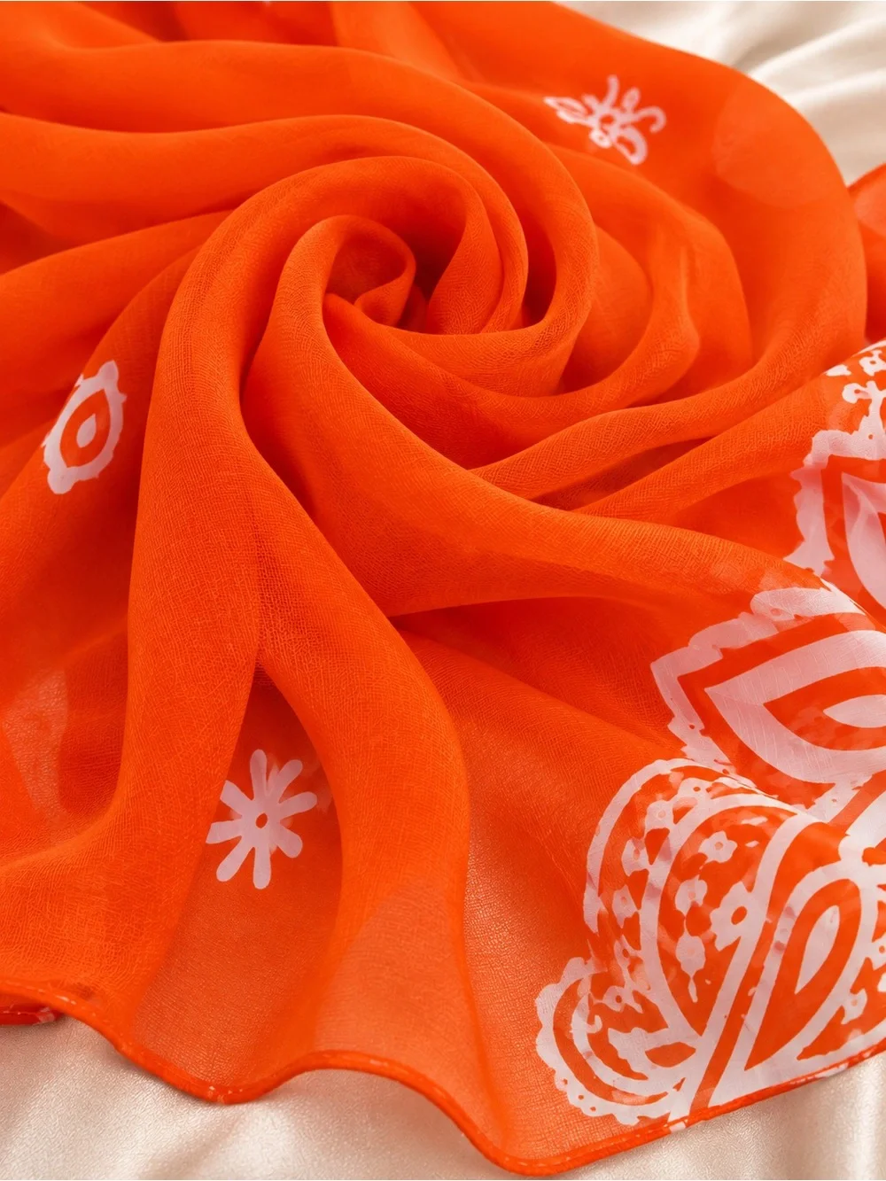 Estée Lauder Orange Chiffon Floral Scarf Lightweight Sheer Wrap Shawl